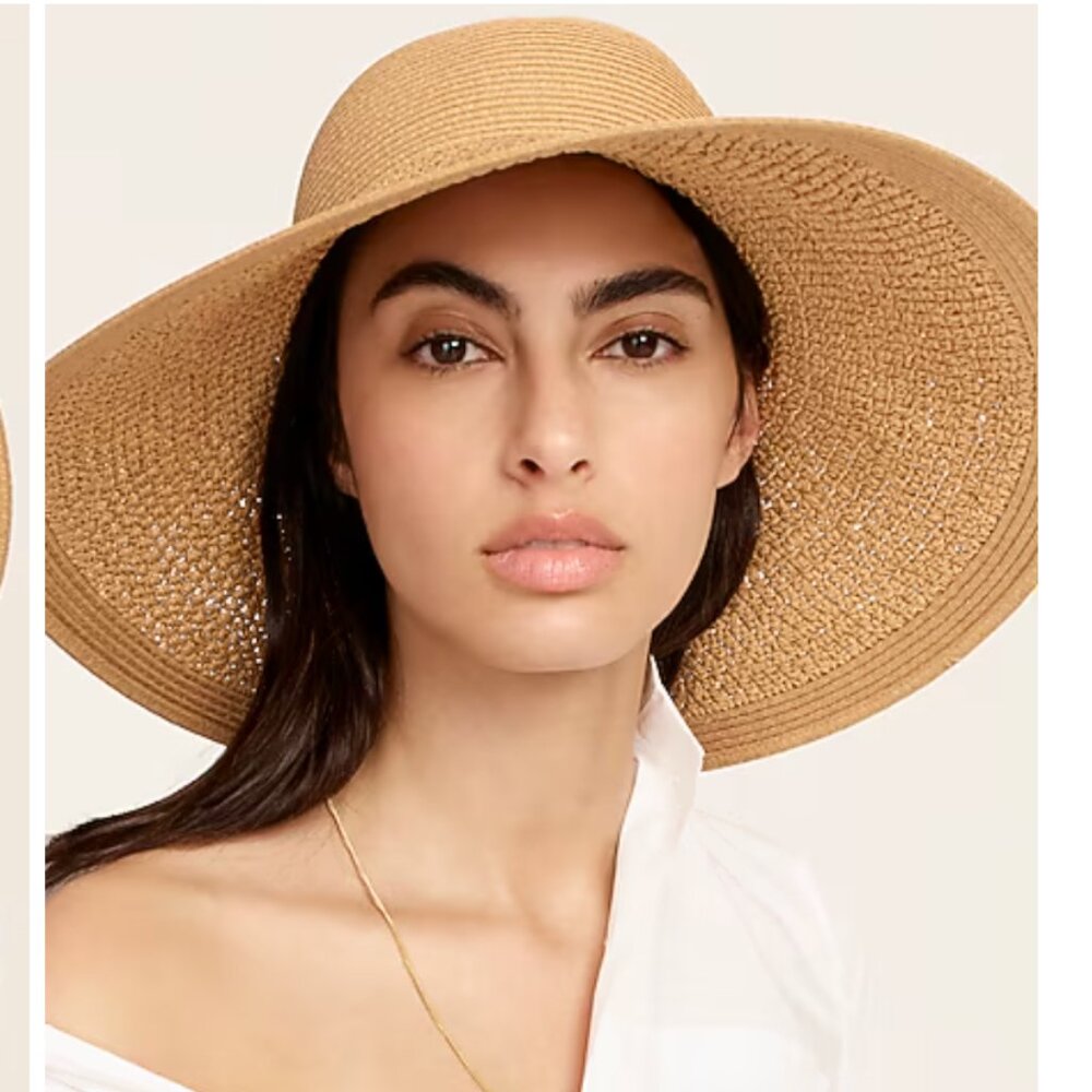 J.Crew Textured Summer Straw Hat Dusty Dune Tan Brown NWT Foldable Wide Brim